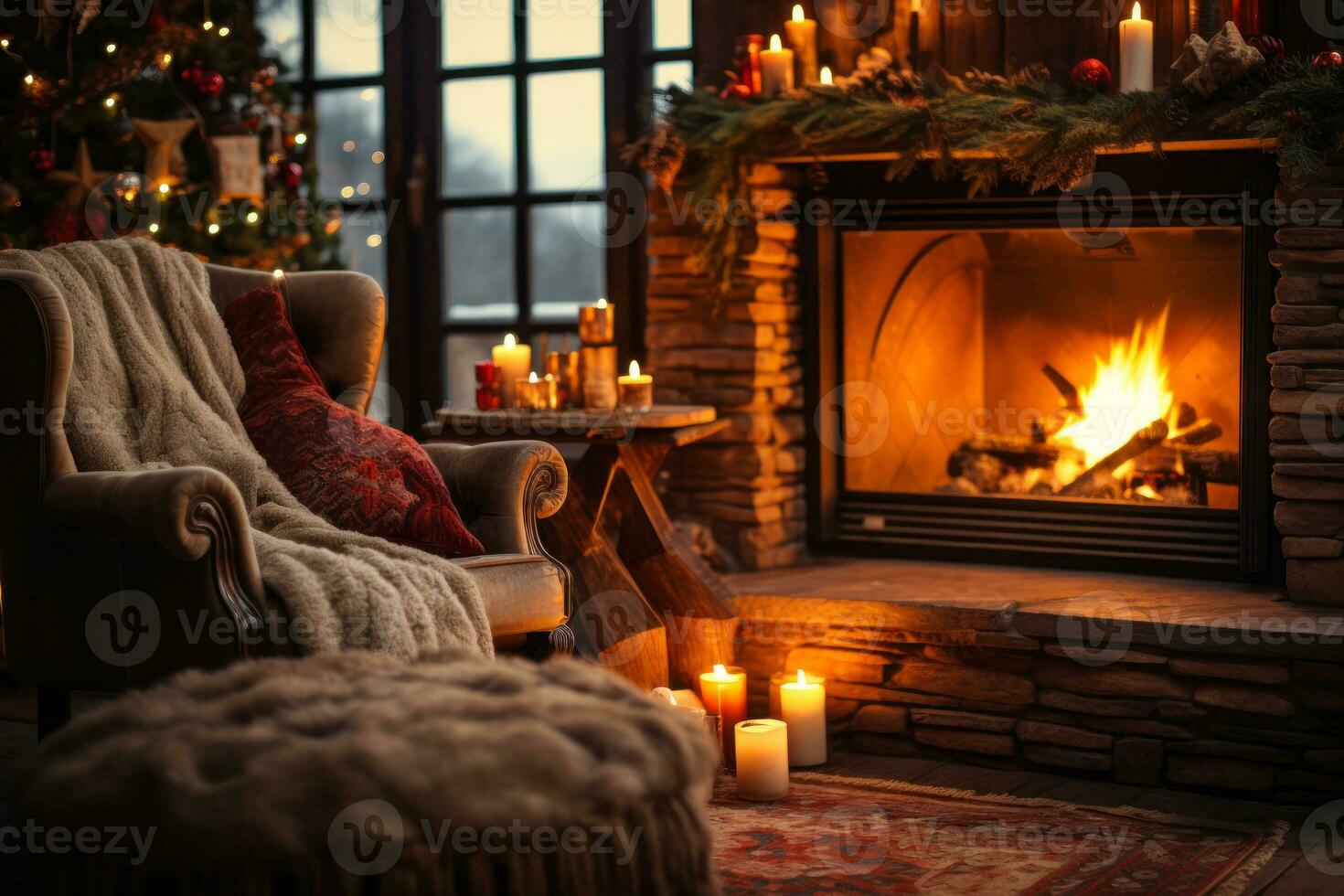 Cozy relaxation by the fireplace in a homely environment ai generative photo