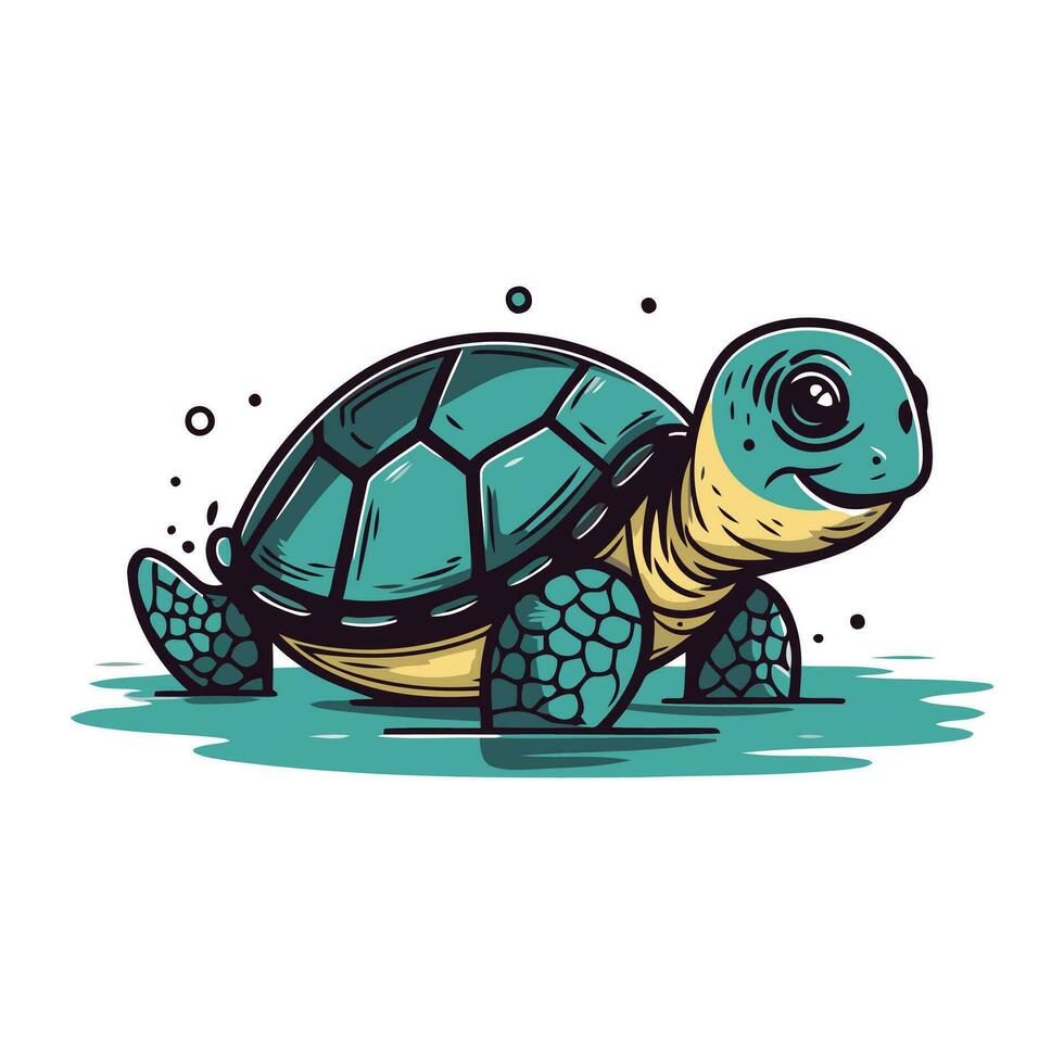 Cartoon turtle isolated on white background. Hand drawn vector illustration.
