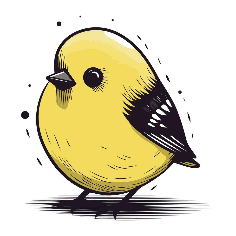 Cute little yellow bird isolated on white background. Vector illustration.