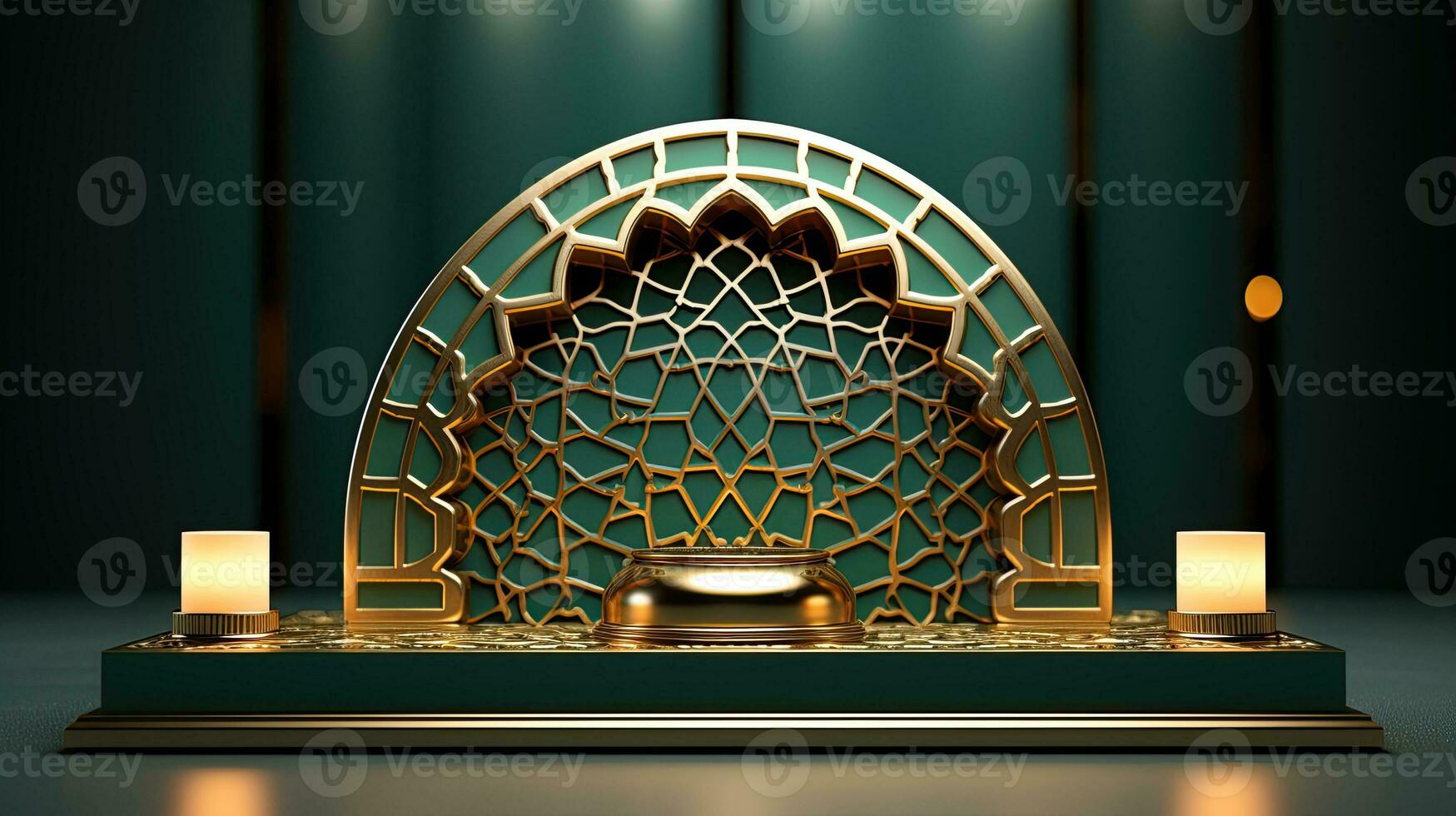 verde podio con beige elementos en Arábica minimalista estilo. podio en el estilo de ramadán, eid mubarak.ai generado foto