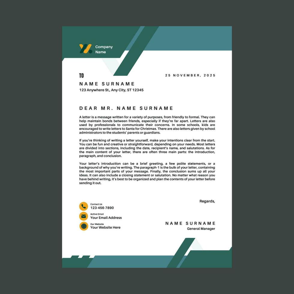 Professional corporate business A4 Size letterhead design vector template.