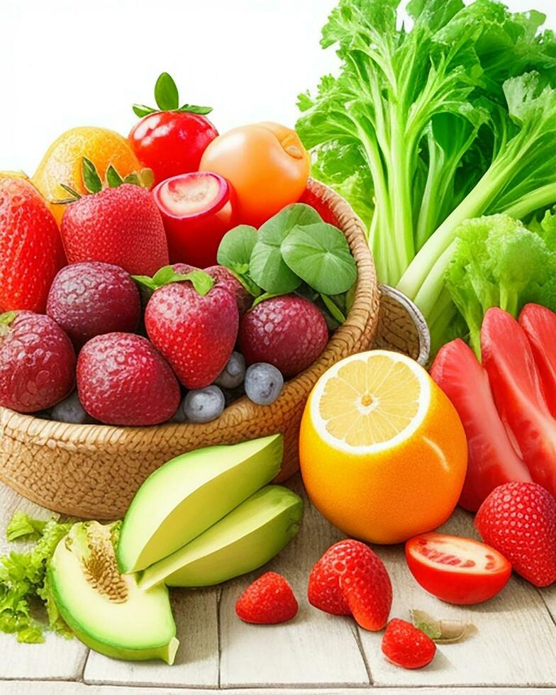 AI Generated Delicious fresh fruits and vegetables free photo