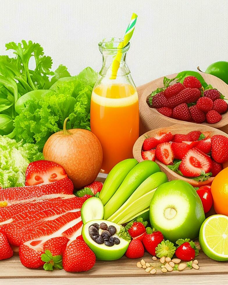 AI Generated Delicious fresh fruits and vegetables free photo