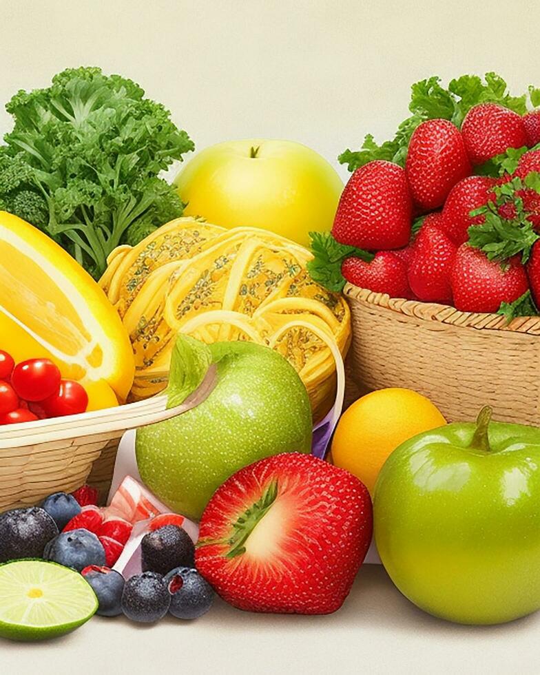 AI Generated Delicious fresh fruits and vegetables free photo