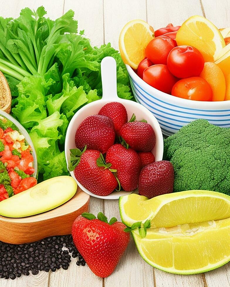 AI Generated Delicious fresh fruits and vegetables free photo