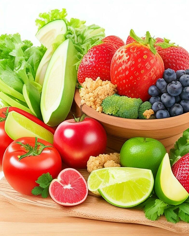 AI Generated Delicious fresh fruits and vegetables free photo