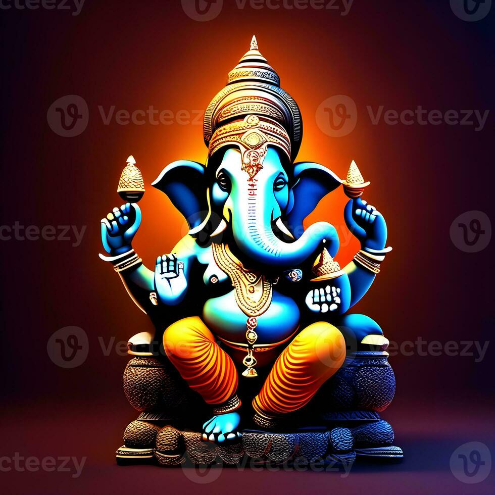 Ganesh--hindu-lord-Ganesha-on-decorative-background--Graphical-poster-modern-art, Lord Ganesha sculpture with decorative elements - ai generative photo