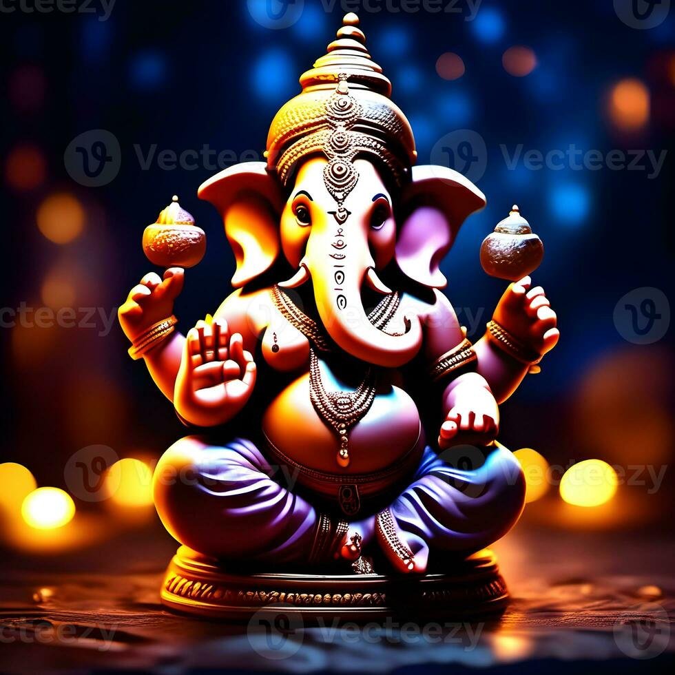 Ganesh--hindu-lord-Ganesha-on-decorative-background--Graphical-poster-modern-art, Lord Ganesha sculpture with decorative elements - ai generative photo