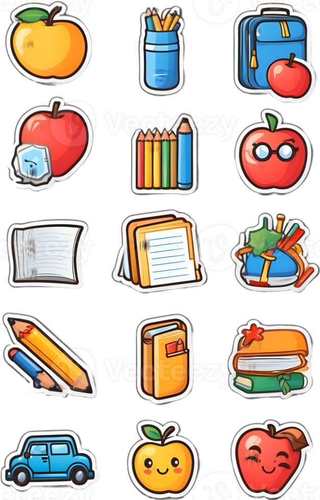 school supplies icon set, png, , clipart ai generative png