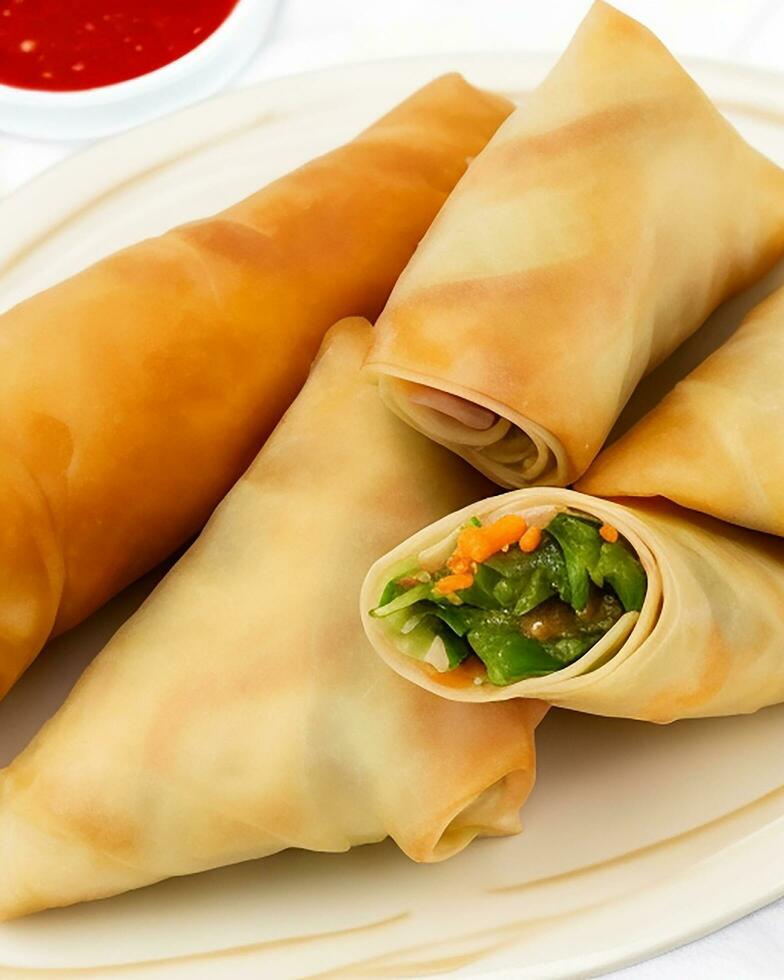 AI Generated Delicious hot spring rolls  free photo