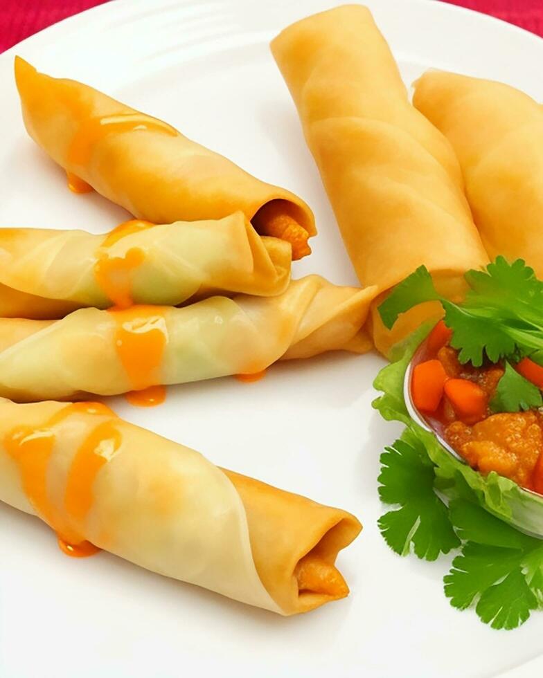 AI Generated Delicious hot spring rolls  free photo