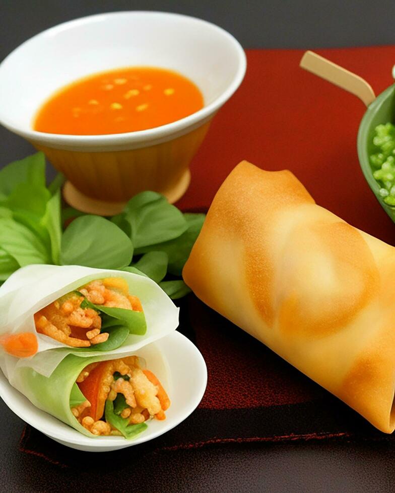 AI Generated Delicious hot spring rolls  free photo