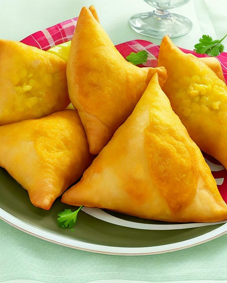 AI Generated Delicious Chicken Samosa with Green Chilli Sos and Dry Chilli Sos free photo