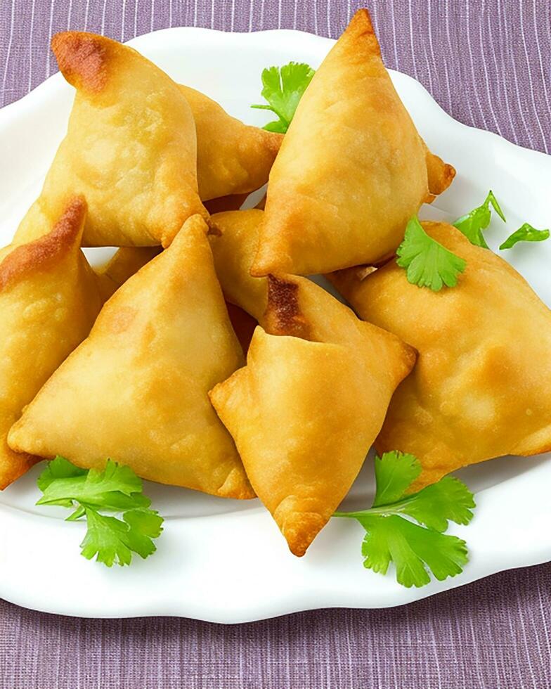 AI Generated Delicious Chicken Samosa with Green Chilli Sos and Dry Chilli Sos free photo