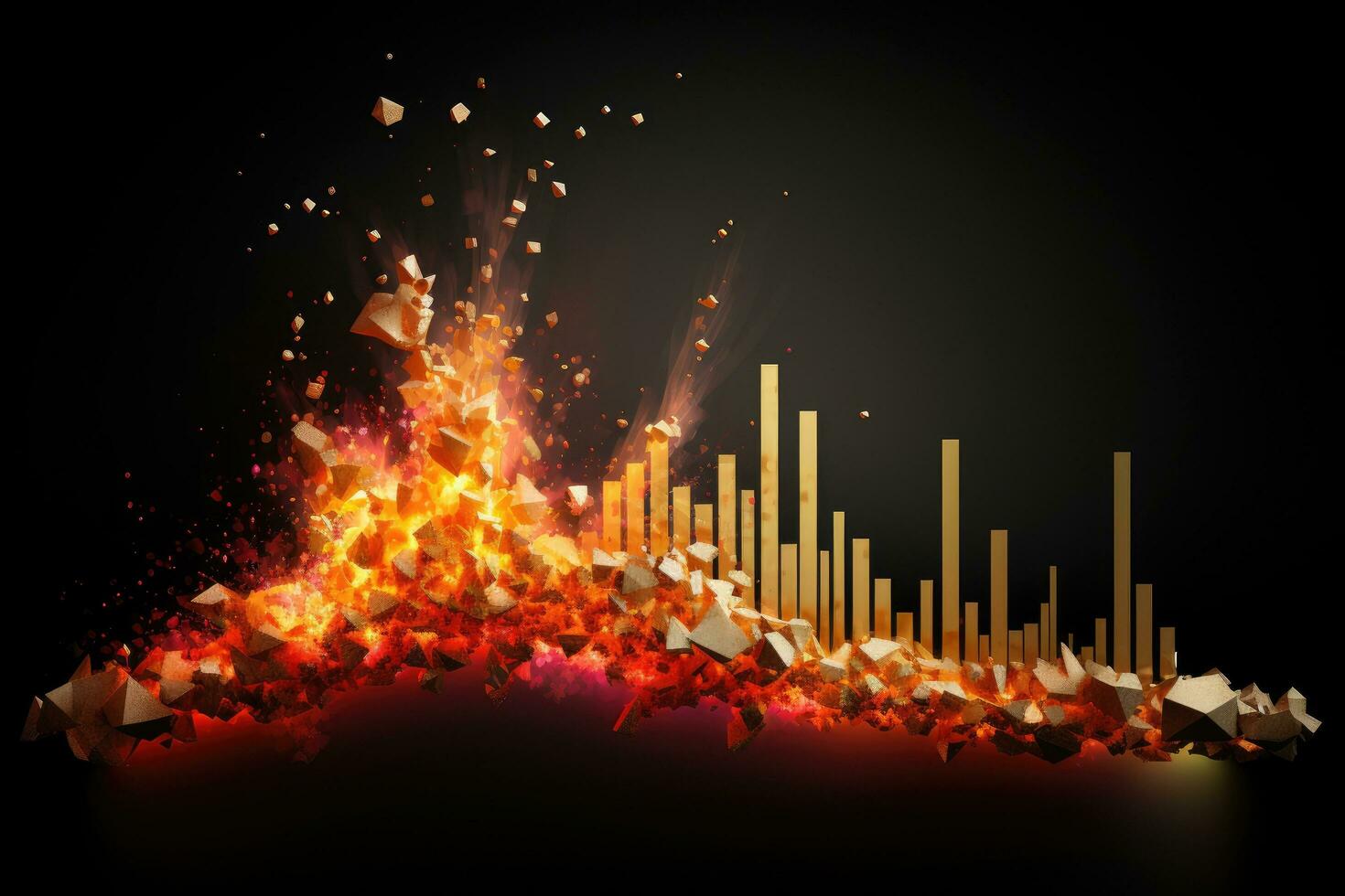 Illustration of fire in the form of graphs and diagrams on a dark background, Stock chart, growth curve, graph, uptrend, chart explosion, AI Generated photo