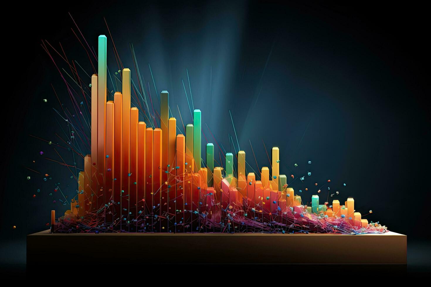 abstract 3d illustration of colorful digital sound wave on dark background, Stock chart, growth curve, graph, uptrend, chart explosion, AI Generated photo