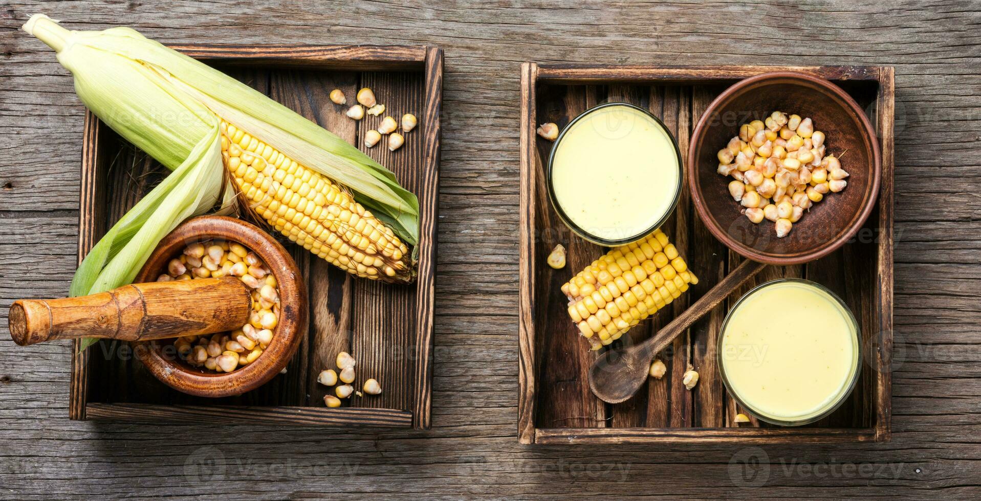 Corn milk in glass photo