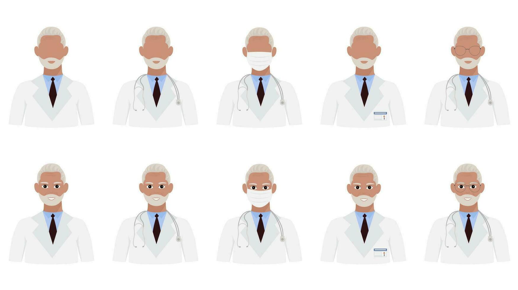 Male elderly doctor avatar collection vector