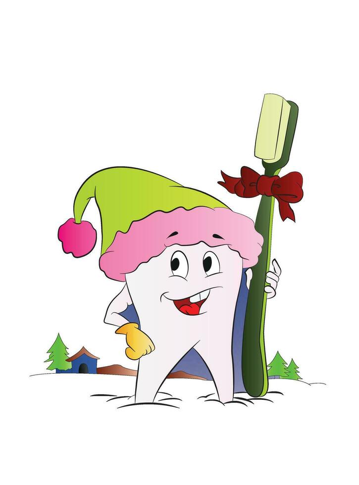 Tooth with a Toothbrush for Christmas, illustration vector