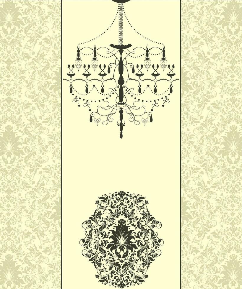 Vintage invitation card with ornate elegant abstract floral design vector