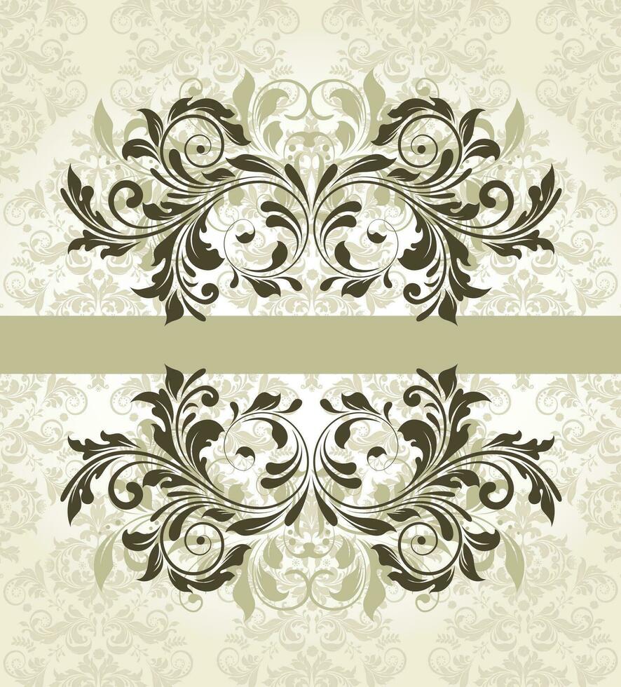 Vintage invitation card with ornate elegant abstract floral design vector