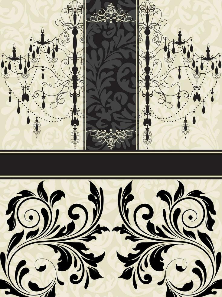Vintage invitation card with ornate elegant abstract floral design vector