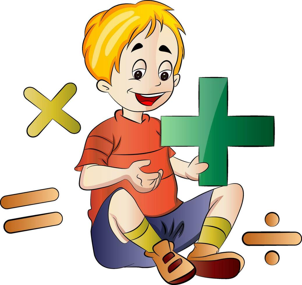 Boy Learning Math, illustration vector