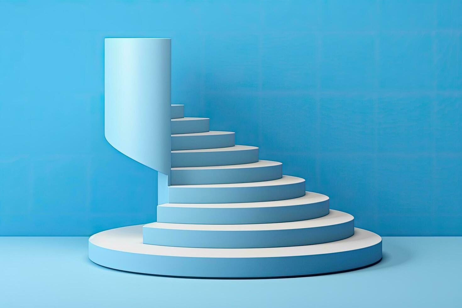 3d render of blue stairs on blue background. podium for product presentation, Spiral stair with pedestal, winner podium on blue background, 3d render, AI Generated photo