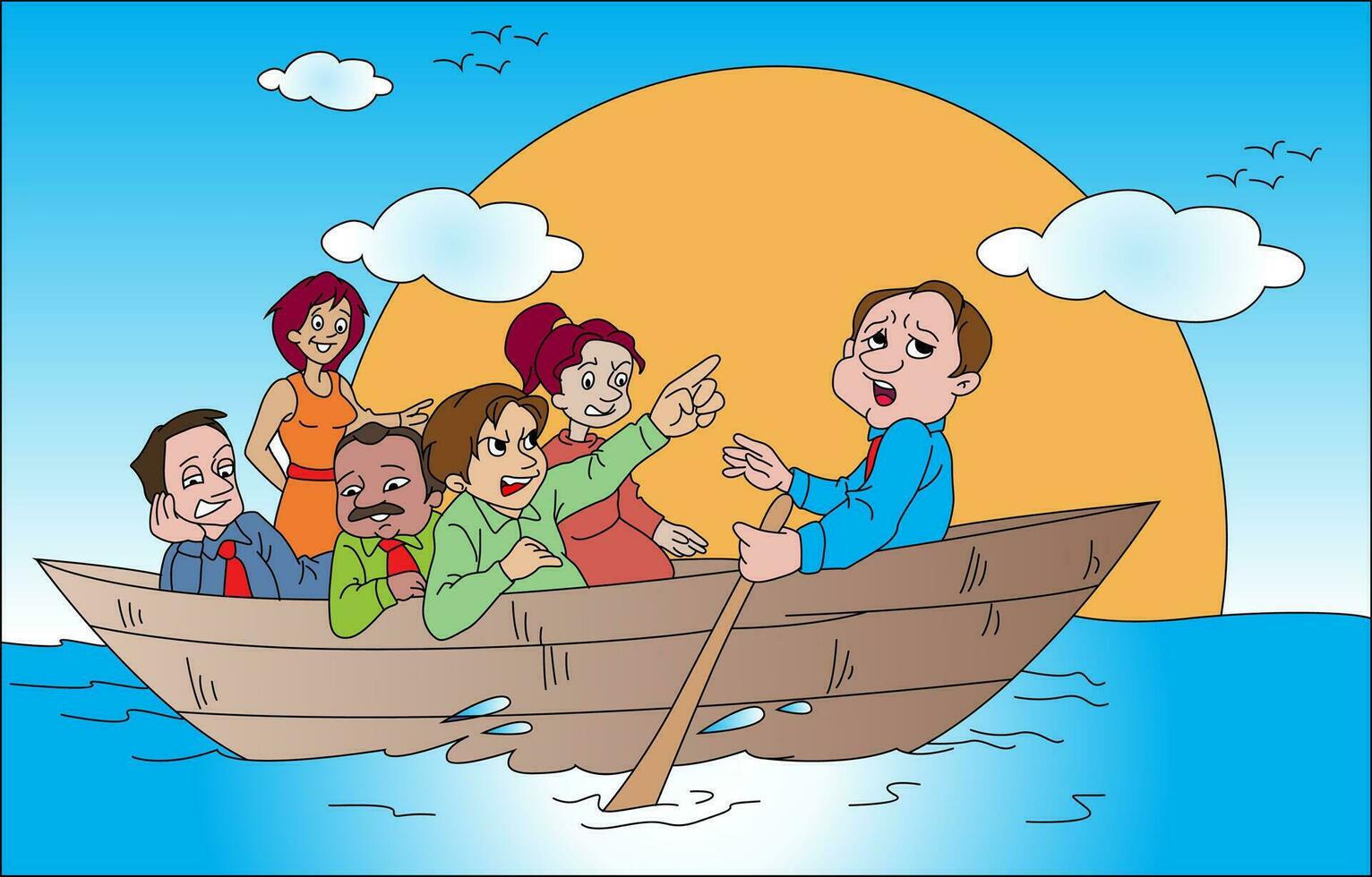 Vector of business team on boat.