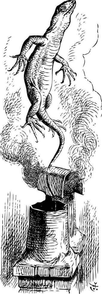Alice was too big for the room. Bill getting pushed out of the chimney. vector