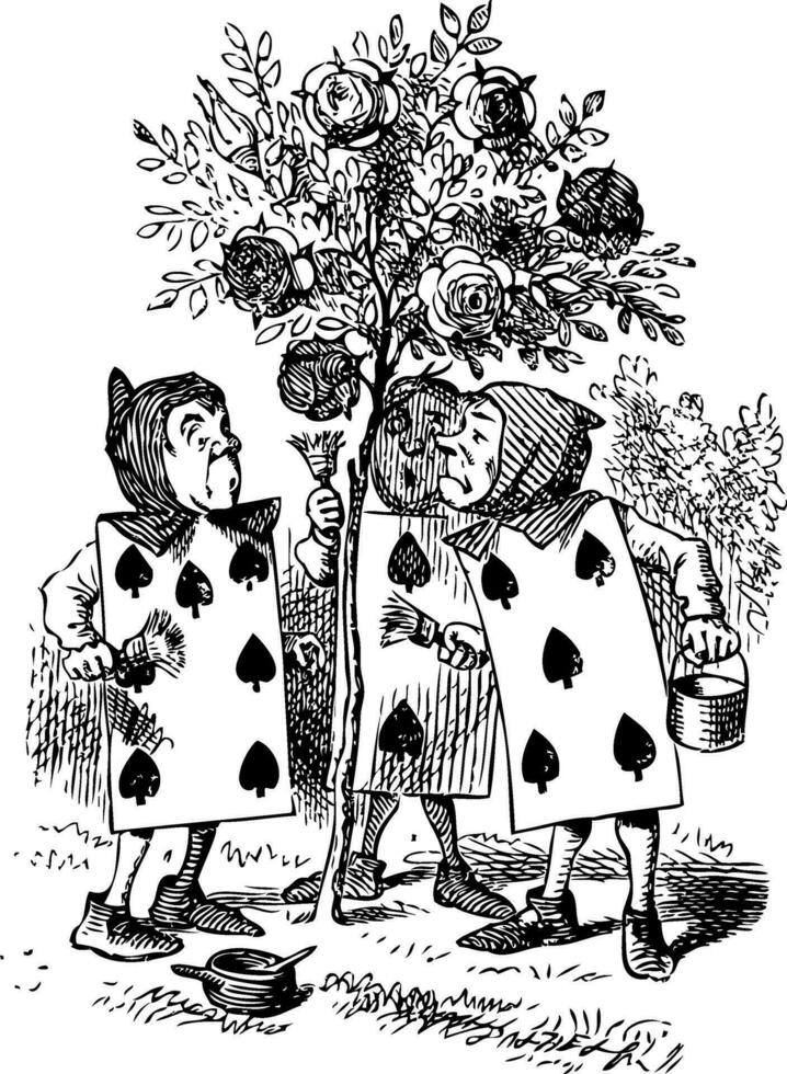 Two, Five and Seven painting the rosebush - Alice in