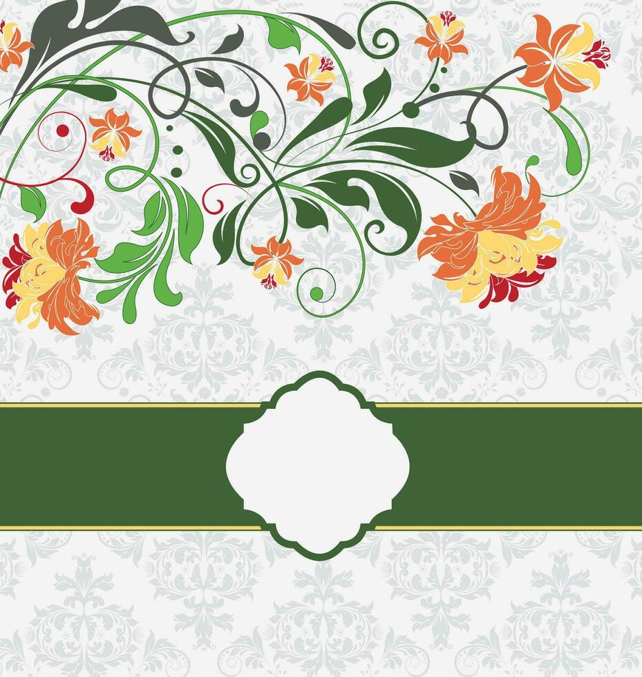 Vintage invitation card with ornate elegant abstract floral design vector