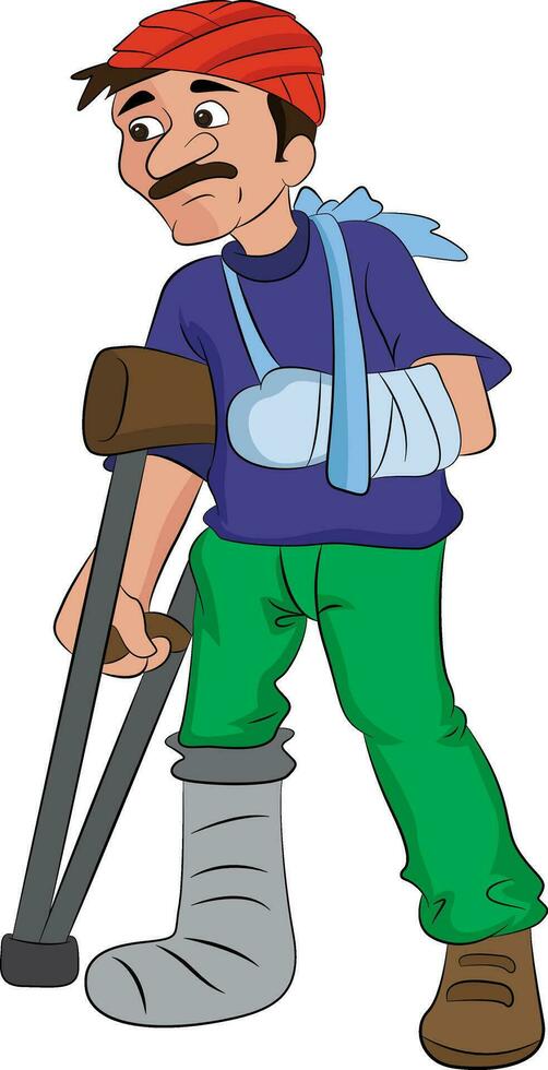 Man with an Injured Head Arm and Leg, illustration vector
