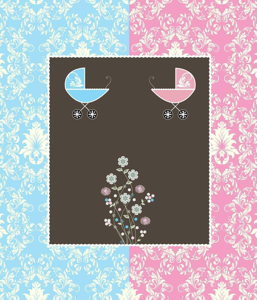 Vintage baby shower invitation card with ornate elegant retro abstract floral design vector