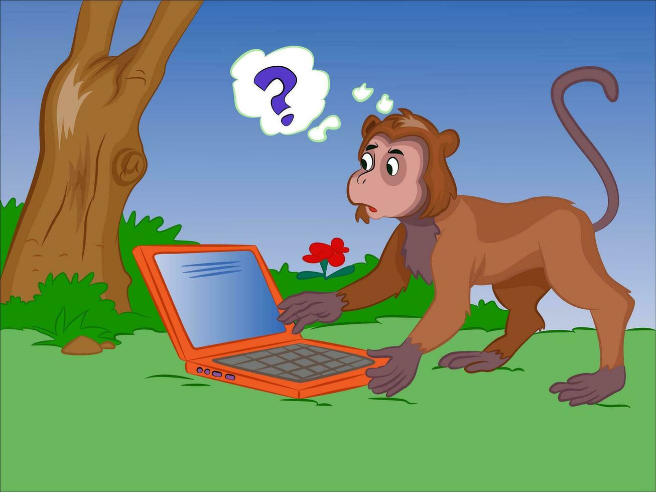 Monkey Using a Notebook, illustration vector