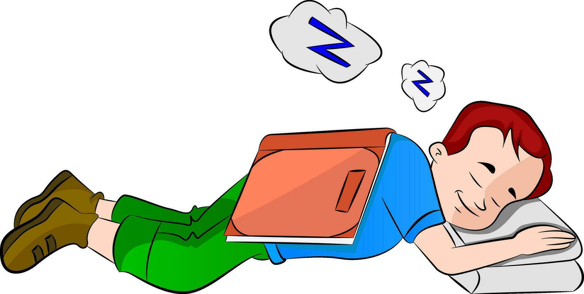 Boy Falling Asleep While Studying, illustration vector