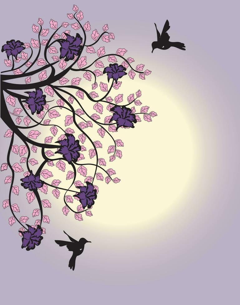 Tree branch with leafs and flowers vector