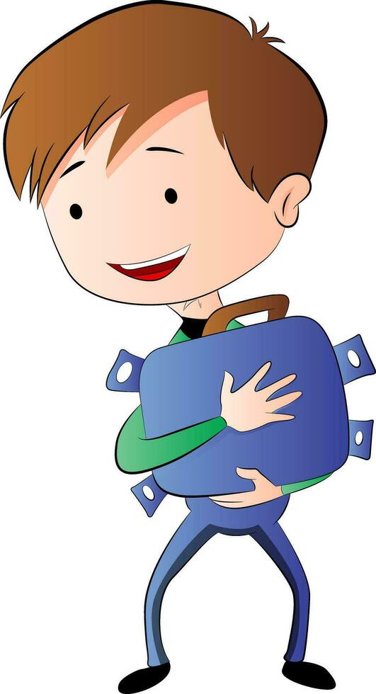 Boy Hugging a Briefcase Full of Money, illustration vector