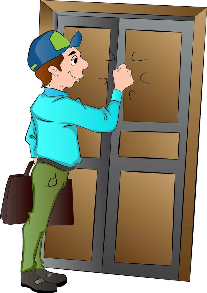 Salesman Knocking on a Door, illustration vector