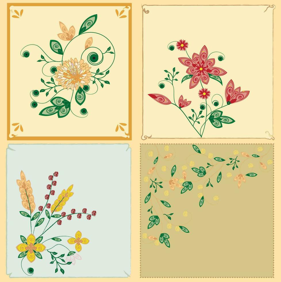 Four vintage card with flowers vector