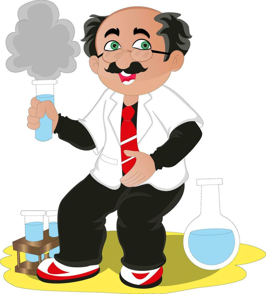 Vector of scientist experimenting with chemicals.