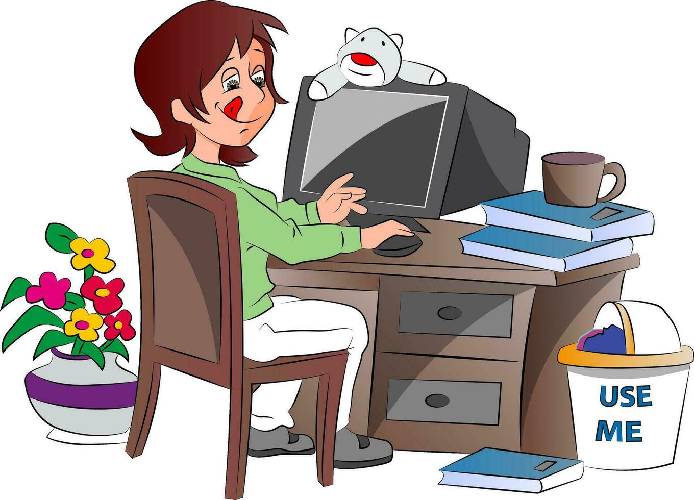 Young Woman Working from Home, illustration vector