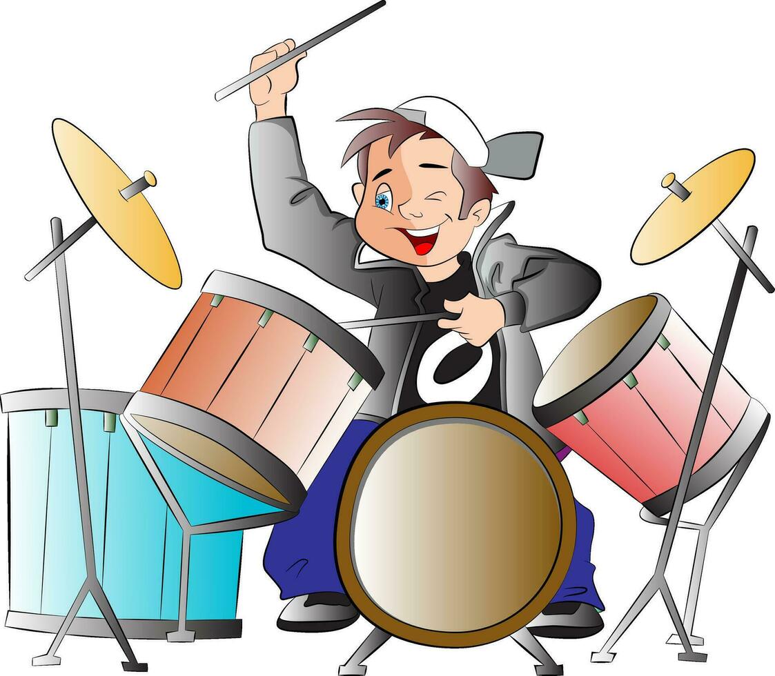 Boy Playing Drums, illustration vector