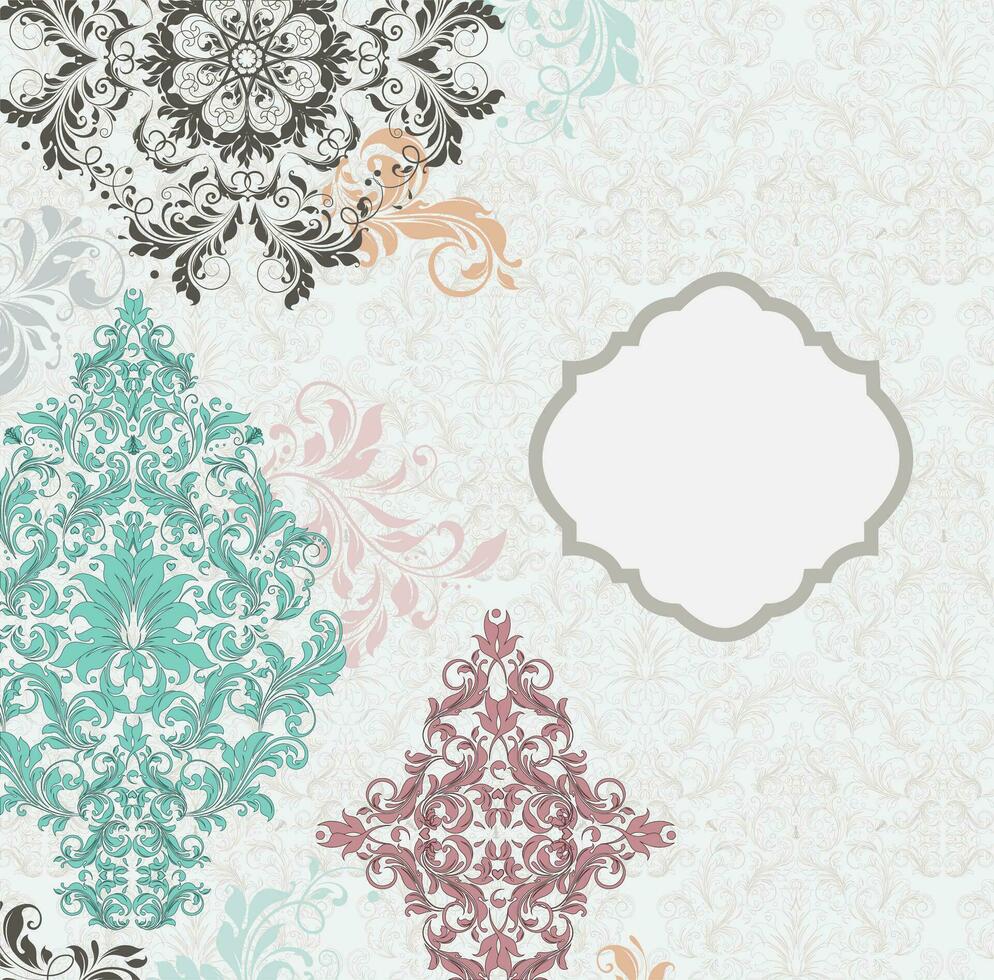 tarjeta de invitación vintage con diseño floral abstracto elegante adornado vector