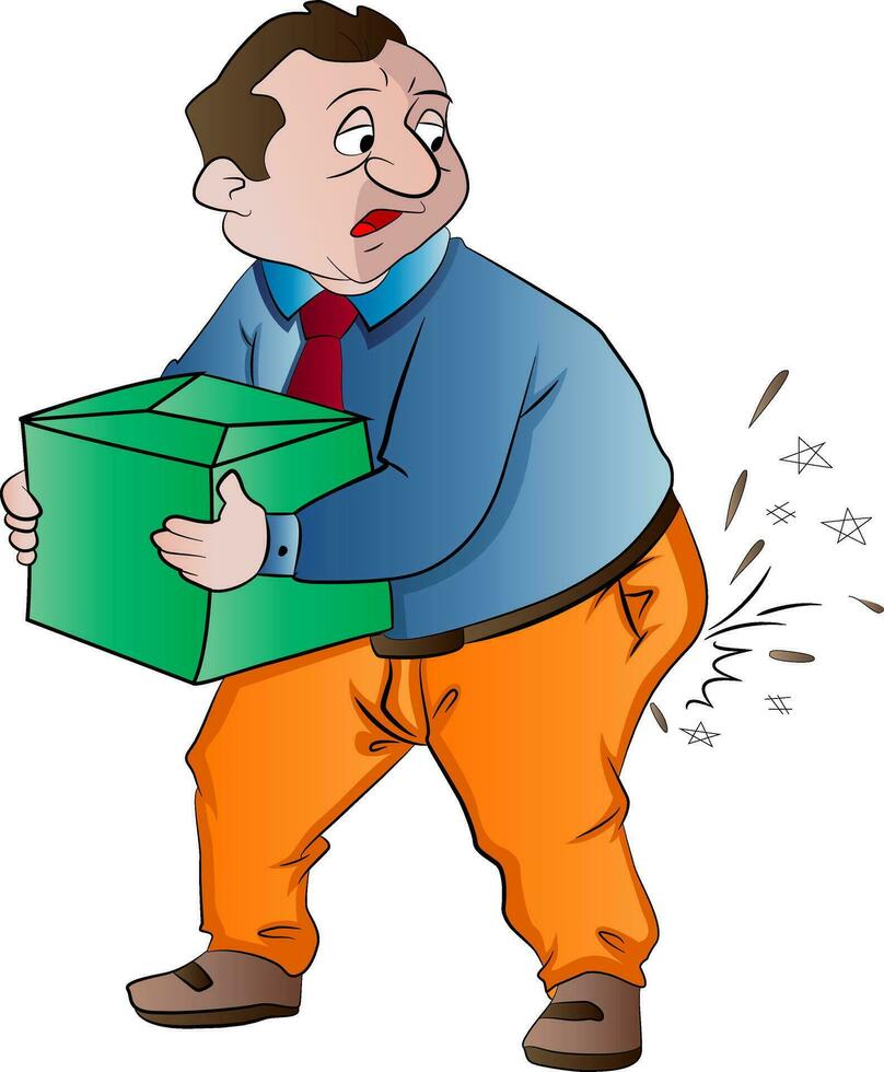 Man Experiencing Butt Pain After Lifting a Box, illustration vector