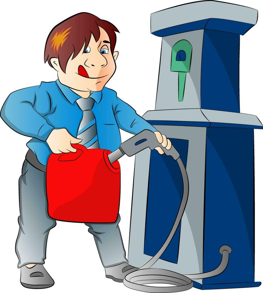 Man Pumping Gasoline into a Container, illustration vector