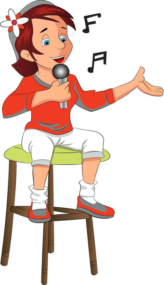 niña sentado cantando, ilustración vector