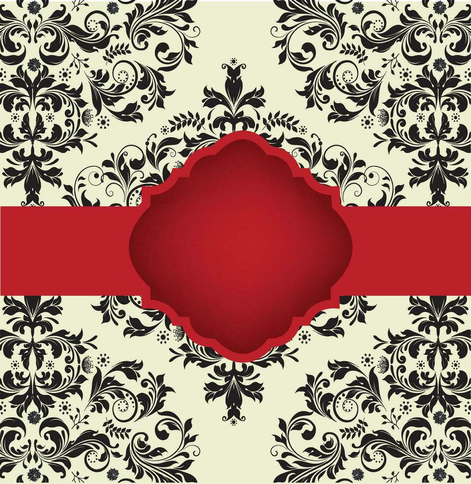 Vintage invitation card with ornate elegant retro abstract floral design vector