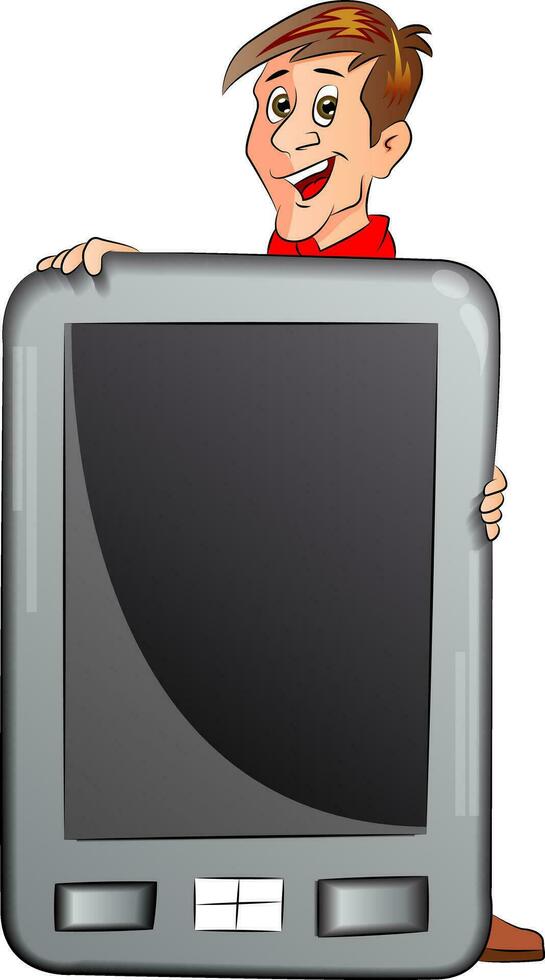 Man Holding a Large Tablet PC, illustration vector