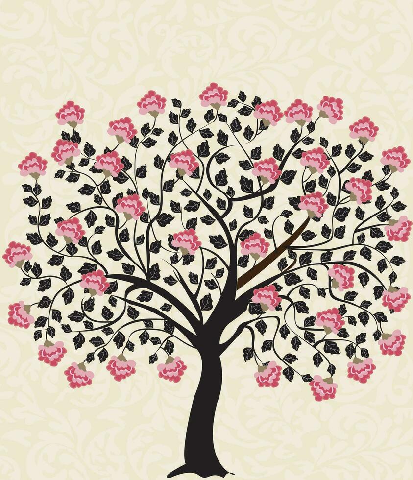 Vintage card with floral tree design vector